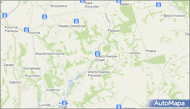mapa Wierzchowiska Drugie gmina Modliborzyce, Wierzchowiska Drugie gmina Modliborzyce na mapie Targeo