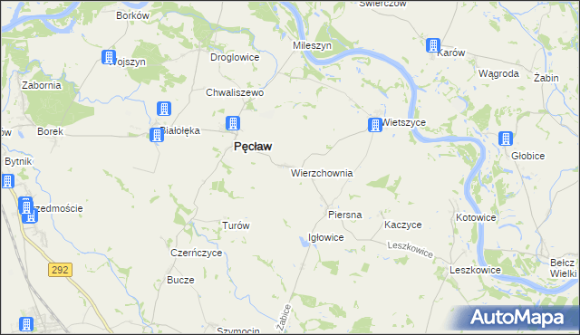 mapa Wierzchownia gmina Pęcław, Wierzchownia gmina Pęcław na mapie Targeo