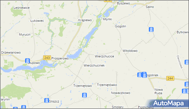 mapa Wierzchucice gmina Sicienko, Wierzchucice gmina Sicienko na mapie Targeo