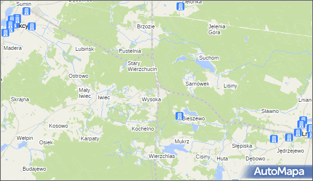 mapa Wierzchucin gmina Cekcyn, Wierzchucin gmina Cekcyn na mapie Targeo
