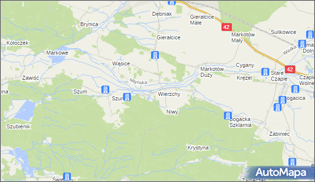 mapa Wierzchy gmina Wołczyn, Wierzchy gmina Wołczyn na mapie Targeo