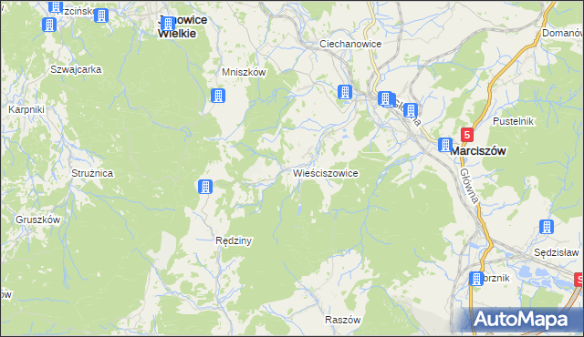mapa Wieściszowice, Wieściszowice na mapie Targeo