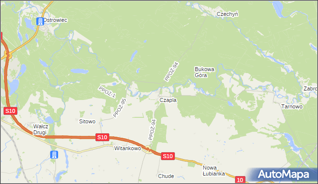 mapa Wiesiółka gmina Wałcz, Wiesiółka gmina Wałcz na mapie Targeo