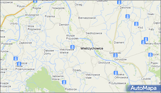 mapa Wietrzychowice powiat tarnowski, Wietrzychowice powiat tarnowski na mapie Targeo