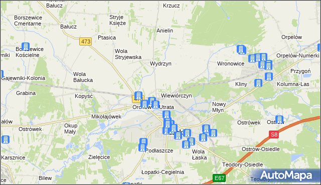 mapa Wiewiórczyn gmina Łask, Wiewiórczyn gmina Łask na mapie Targeo
