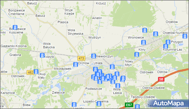 mapa Wiewiórczyn gmina Łask, Wiewiórczyn gmina Łask na mapie Targeo