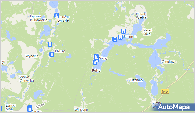 mapa Wikno gmina Nidzica, Wikno gmina Nidzica na mapie Targeo