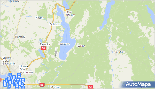 mapa Wikno gmina Szczytno, Wikno gmina Szczytno na mapie Targeo