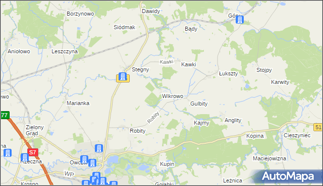 mapa Wikrowo gmina Pasłęk, Wikrowo gmina Pasłęk na mapie Targeo