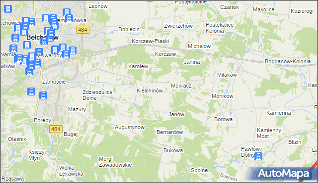 mapa Wiktorów gmina Bełchatów, Wiktorów gmina Bełchatów na mapie Targeo