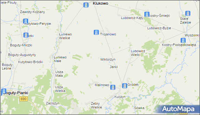 mapa Wiktorzyn gmina Klukowo, Wiktorzyn gmina Klukowo na mapie Targeo