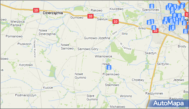mapa Wilamowice gmina Dzierzążnia, Wilamowice gmina Dzierzążnia na mapie Targeo