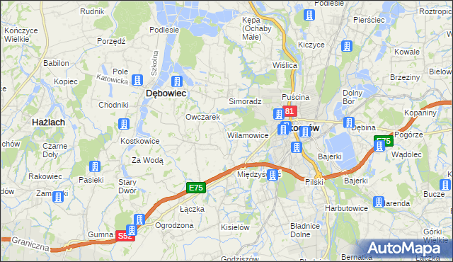 mapa Wilamowice gmina Skoczów, Wilamowice gmina Skoczów na mapie Targeo