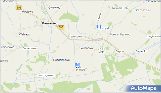 mapa Wilanowo gmina Kamieniec, Wilanowo gmina Kamieniec na mapie Targeo