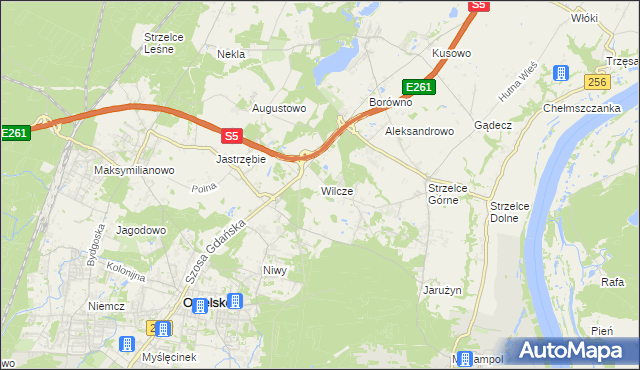 mapa Wilcze gmina Osielsko, Wilcze gmina Osielsko na mapie Targeo