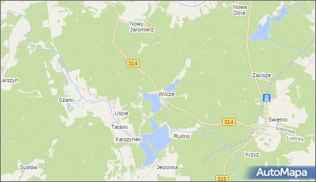 mapa Wilcze gmina Wolsztyn, Wilcze gmina Wolsztyn na mapie Targeo