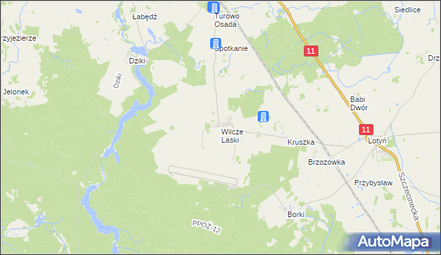 mapa Wilcze Laski, Wilcze Laski na mapie Targeo