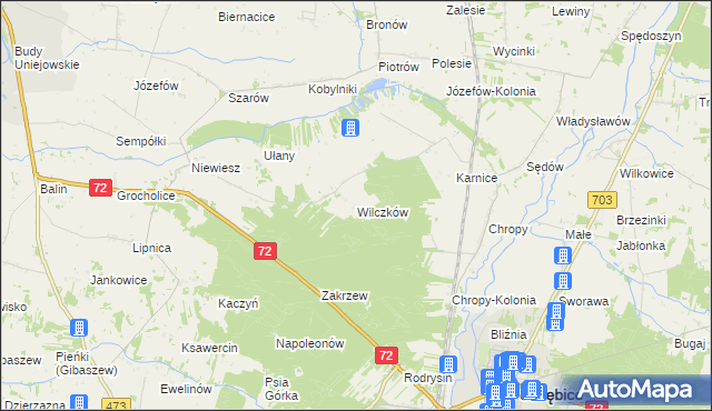 mapa Wilczków gmina Poddębice, Wilczków gmina Poddębice na mapie Targeo