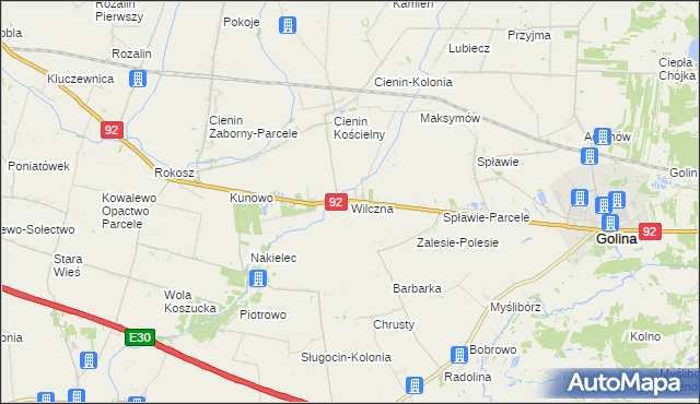 mapa Wilczna gmina Słupca, Wilczna gmina Słupca na mapie Targeo