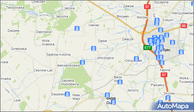 mapa Wilczogóra gmina Belsk Duży, Wilczogóra gmina Belsk Duży na mapie Targeo