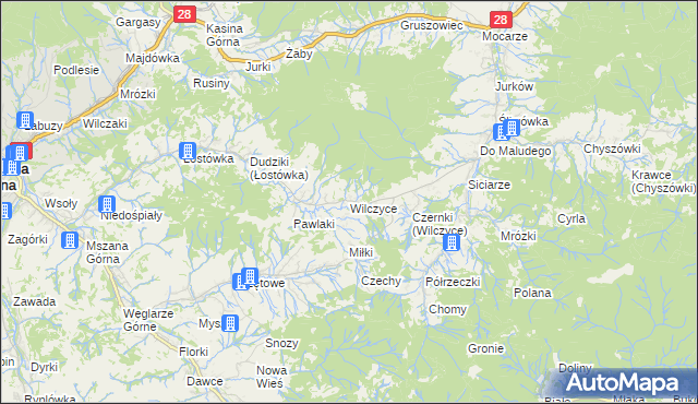 mapa Wilczyce gmina Dobra, Wilczyce gmina Dobra na mapie Targeo