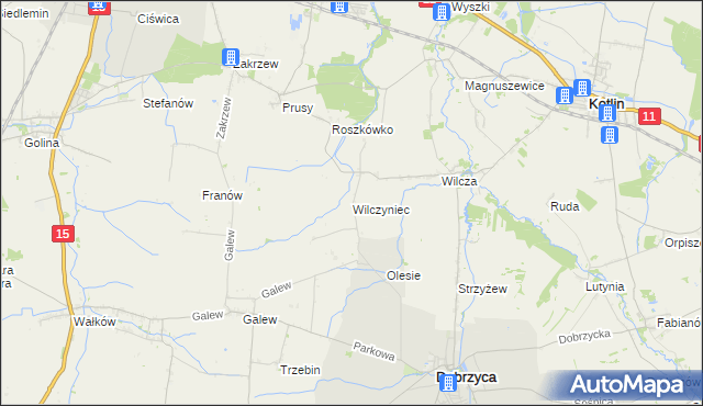 mapa Wilczyniec gmina Jarocin, Wilczyniec gmina Jarocin na mapie Targeo