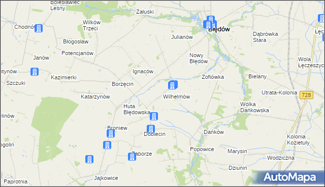 mapa Wilhelmów gmina Błędów, Wilhelmów gmina Błędów na mapie Targeo