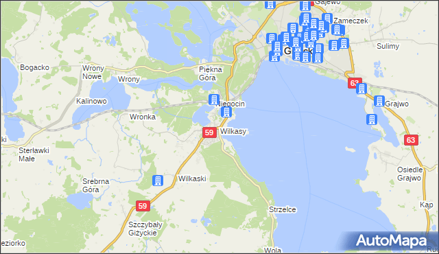 mapa Wilkasy gmina Giżycko, Wilkasy gmina Giżycko na mapie Targeo