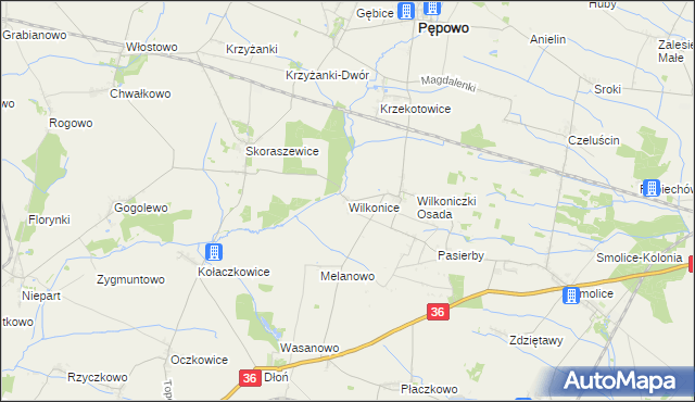 mapa Wilkonice gmina Pępowo, Wilkonice gmina Pępowo na mapie Targeo
