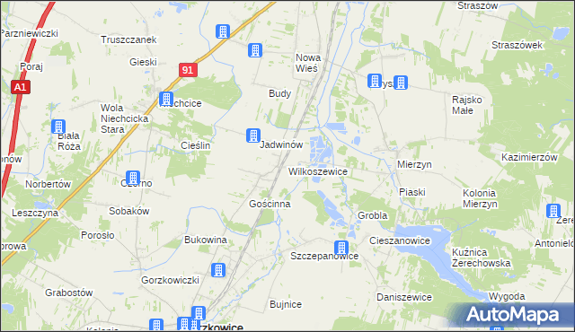 mapa Wilkoszewice, Wilkoszewice na mapie Targeo