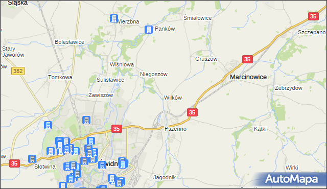 mapa Wilków gmina Świdnica, Wilków gmina Świdnica na mapie Targeo