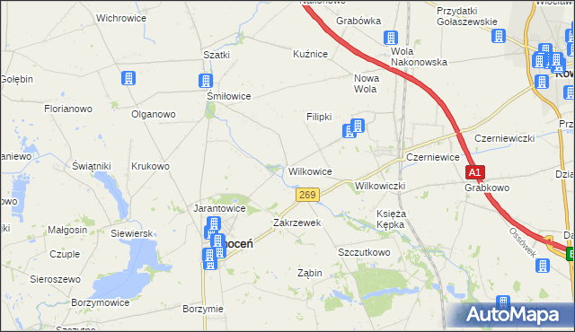 mapa Wilkowice gmina Choceń, Wilkowice gmina Choceń na mapie Targeo