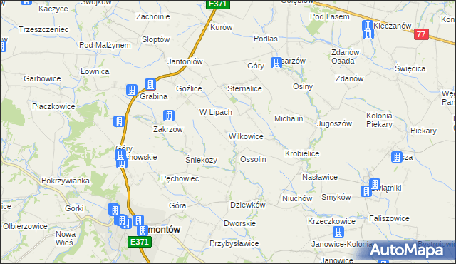 mapa Wilkowice gmina Klimontów, Wilkowice gmina Klimontów na mapie Targeo