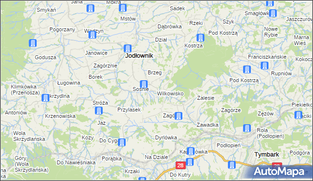 mapa Wilkowisko gmina Jodłownik, Wilkowisko gmina Jodłownik na mapie Targeo