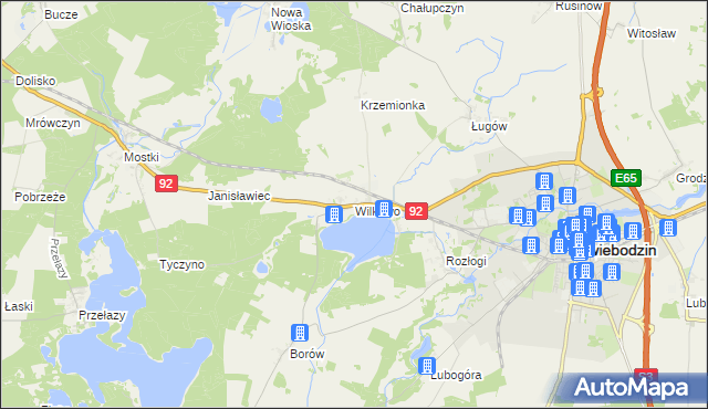 mapa Wilkowo gmina Świebodzin, Wilkowo gmina Świebodzin na mapie Targeo