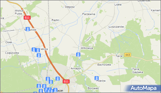 mapa Wilkowyja gmina Jarocin, Wilkowyja gmina Jarocin na mapie Targeo