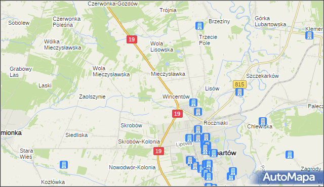 mapa Wincentów gmina Lubartów, Wincentów gmina Lubartów na mapie Targeo