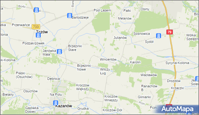 mapa Wincentów gmina Tczów, Wincentów gmina Tczów na mapie Targeo