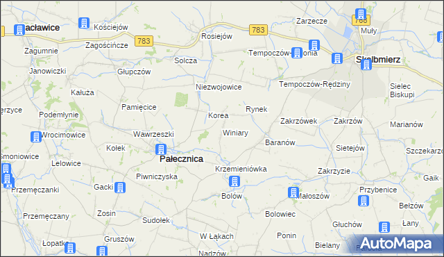 mapa Winiary gmina Pałecznica, Winiary gmina Pałecznica na mapie Targeo