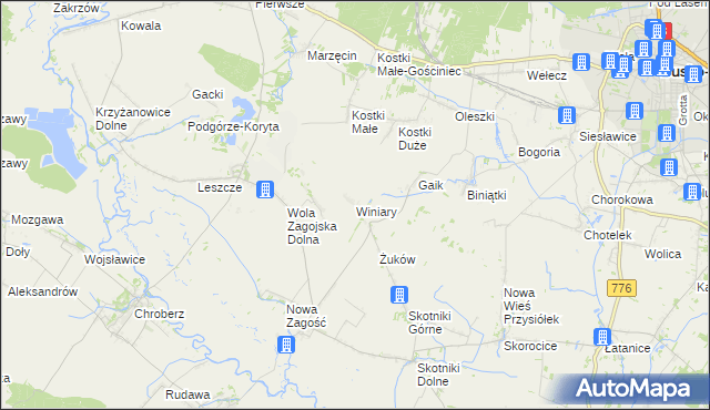 mapa Winiary gmina Pińczów, Winiary gmina Pińczów na mapie Targeo