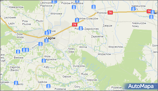 mapa Winna gmina Łagów, Winna gmina Łagów na mapie Targeo