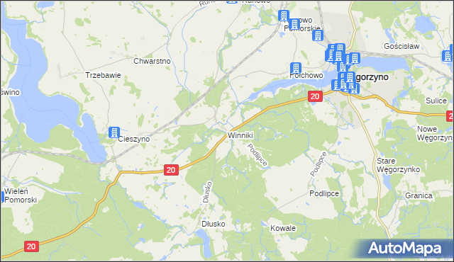 mapa Winniki gmina Węgorzyno, Winniki gmina Węgorzyno na mapie Targeo