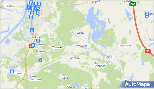 mapa Wirówek gmina Gryfino, Wirówek gmina Gryfino na mapie Targeo