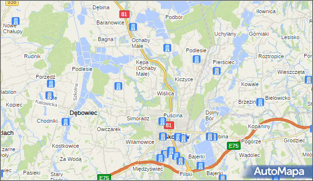 mapa Wiślica gmina Skoczów, Wiślica gmina Skoczów na mapie Targeo