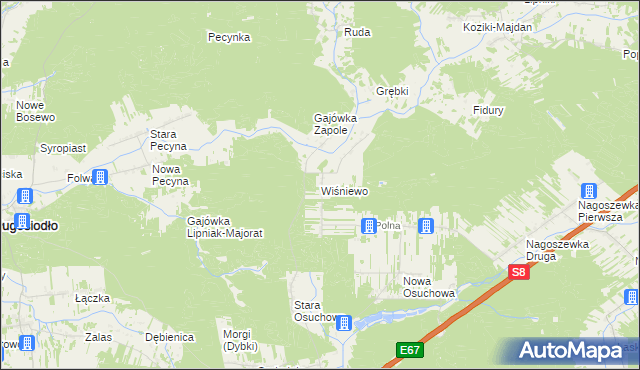 mapa Wiśniewo gmina Ostrów Mazowiecka, Wiśniewo gmina Ostrów Mazowiecka na mapie Targeo