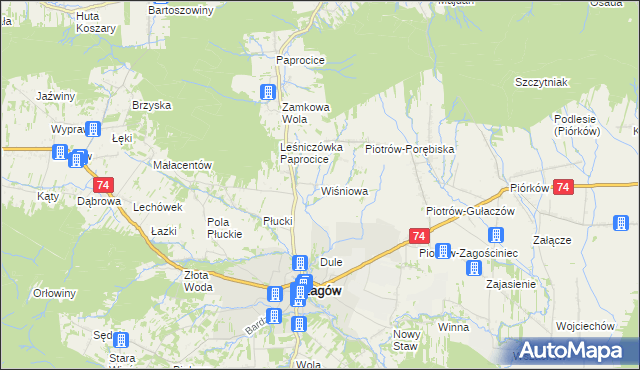 mapa Wiśniowa gmina Łagów, Wiśniowa gmina Łagów na mapie Targeo