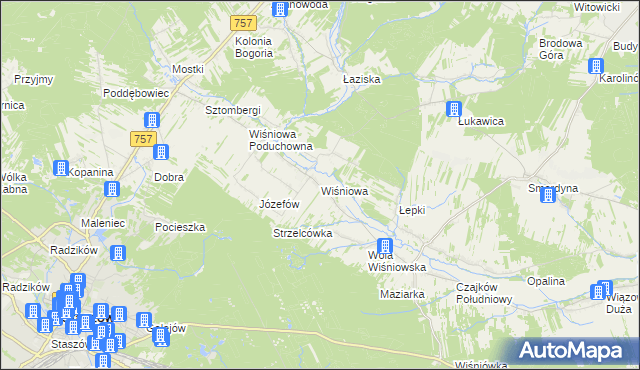 mapa Wiśniowa gmina Staszów, Wiśniowa gmina Staszów na mapie Targeo