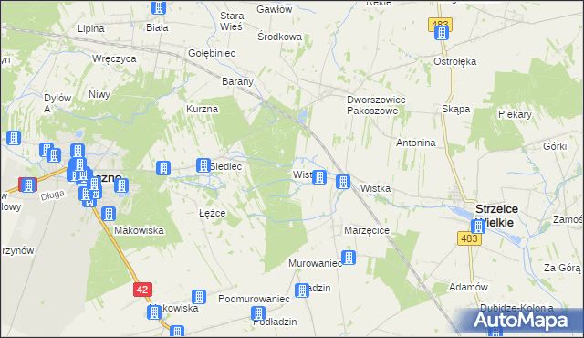 mapa Wistka gmina Pajęczno, Wistka gmina Pajęczno na mapie Targeo