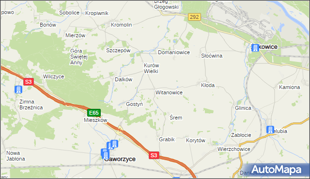 mapa Witanowice gmina Gaworzyce, Witanowice gmina Gaworzyce na mapie Targeo