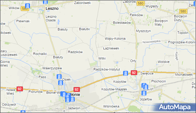 mapa Witki gmina Błonie, Witki gmina Błonie na mapie Targeo